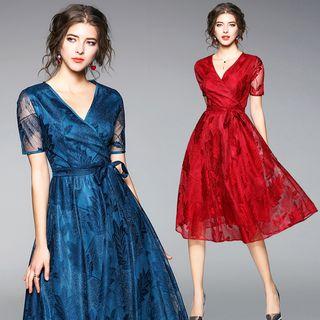 Short-sleeve A-line Wrap Dress