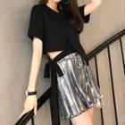 Set: Short-sleeve Asymmetrical T-shirt + Metallic Shorts