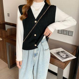 Sleeveless V-neck Plain Knit Vest