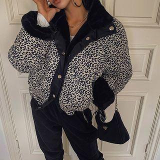 Reversible Snap-button Leopard Faux-fur Jacket