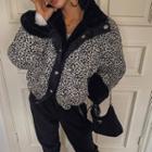 Reversible Snap-button Leopard Faux-fur Jacket