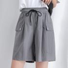 Drawstring-waist Cropped Wide-leg Shorts