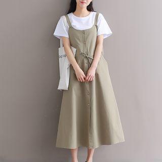 Drawstring Midi Pinafore Dress