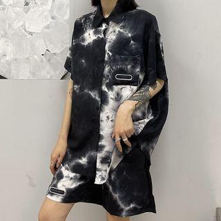 Set: Elbow-sleeve Tie-dye Shirt + Wide Leg Shorts