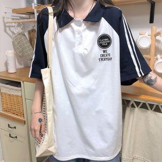 Two-tone Loose-fit Short-sleeve Polo Shirt