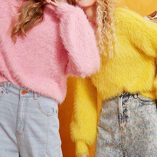 Long-sleeve Loose-fit Furry-knit Top