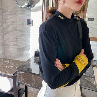 Patchwork Loose-fit Mock-neck T-shirt