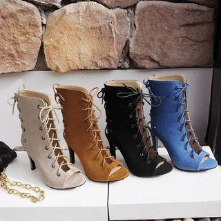 High-heel Lace-up Short Boots
