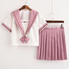 Sailor Collared Shirt / Pleated Skirt / Midi Skirt / Cardigan / Set