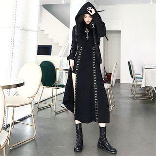 Long-sleeve Lace-up Cropped Pullover / Side-slit Spaghetti Strap Dress