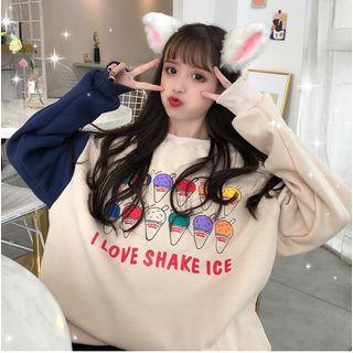 Ice-cream Print Color Block Pullover