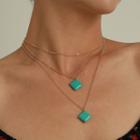 Square Turquoise Pendant Layered Choker Necklace