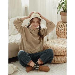 Drawstring-hem Corduroy Hoodie