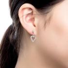 14k White Gold Diamond-cut Heart Drop Earrings