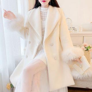 Fluffy Trim Faux Pearl Coat