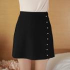 Faux-pearl Beaded Wrap-front Mini Skirt