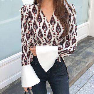 Bell-cuff Patten Wrap Blouse