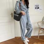Frill-trim Denim Jumpsuit With Sash