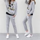 Drop-shoulder Printed T-shirt + Band-waist Lettering Pants