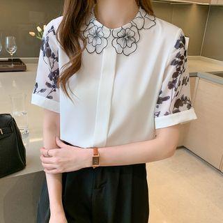 Doll-collar Floral Print Sleeve Blouse