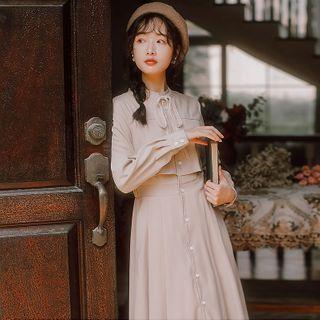 High-waist Strap Long-sleeve Dress