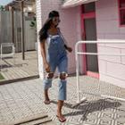 Cutout-detail Denim Suspender Pants Light Blue - One Size