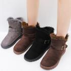 Fleece-lined Buckled Faux Suede Snow Boots
