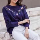 Flower-embroidered Sweater