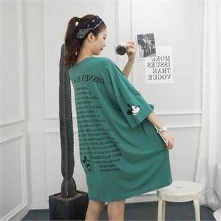 3/4-sleeve Mickey Mouse Print Long T-shirt