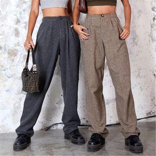 Houndstooth Wide-leg Long Pants