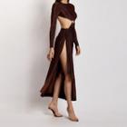 Velvet Long-sleeve Cutout-back Split Bodycon Dress