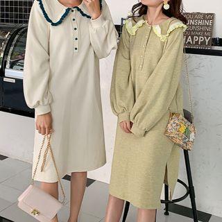 Frilled Trim Collar Long-sleeve Dress