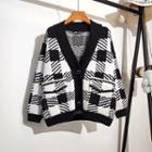 Black & White Plaid Loose-fit Knit Jacket