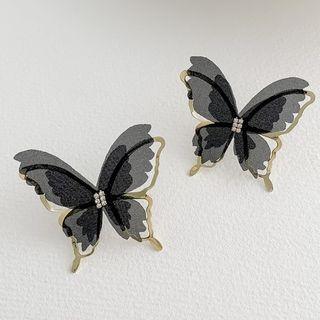 Rhinestone Butterfly Earring 1 Pair - Black - One Size