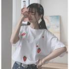 Embroidered Strawberry Elbow-sleeve T-shirt