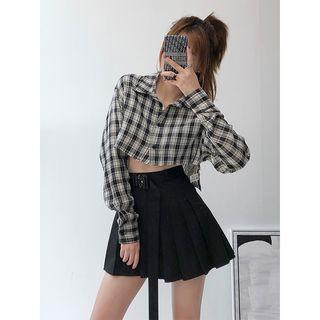 Dip-back Checked Crop Light Shirt Check - One Size