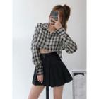 Dip-back Checked Crop Light Shirt Check - One Size
