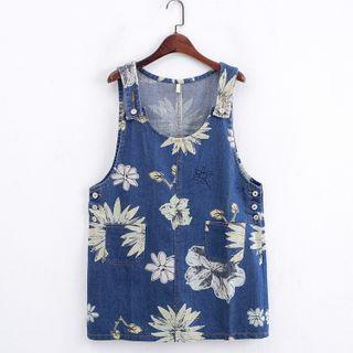Floral Print Denim Jumper Dress Denim - L