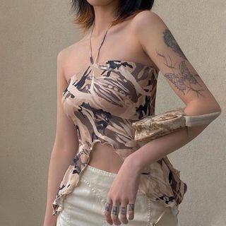 Halter-neck Camo Print Camisole Top