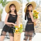 Set: Plain Swim Top + Bottom + Lace Dress Black - One Size