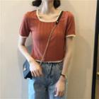 Short-sleeve Square-neck Knit Crop Top