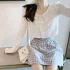 Lace Blouse / Plaid Mini A-line Skirt