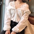 Long-sleeve Lace Paneled Shirt White - One Size