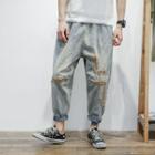 Stitched Washed Baggy Jeans