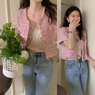 Short-sleeve Cropped Jacket Light Purple - One Size