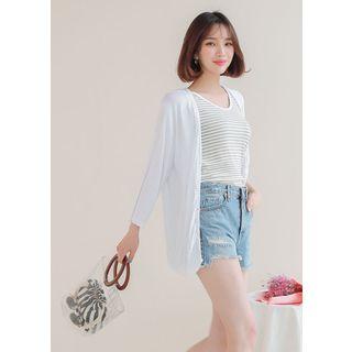Plus Size - V-neck Ribbed Cardigan