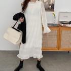 Bell-sleeve Crinkle Midi A-line Dress
