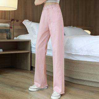 High-waist Frayed Denim Wide-leg Pants