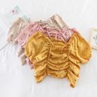 Drawstring Square-neck Puff-sleeve Blouse