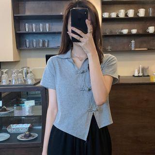 Short-sleeve Collar Frog-button T-shirt